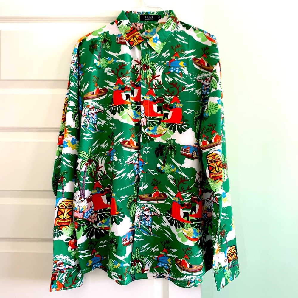 Men’s long sleeve Hawaiian Santa shirt XL